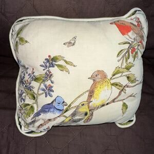 Vintage Fabric Perched 4 Birds Nature Pillow 10.5" x 9 Single Stitch